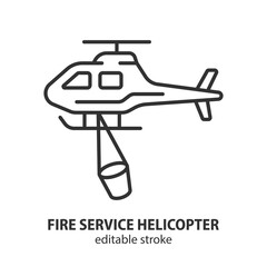 Fire service helicopter line icon. Firefighting symbol. Editable stroke. Vector illustration.