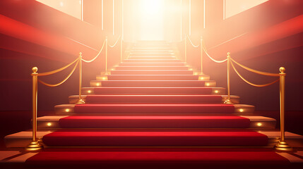 Fototapeta na wymiar Red carpet staircase background, VIP entrance, night awards ceremony