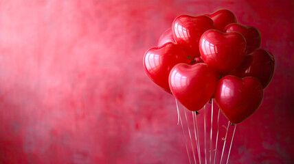 Valentine's Day : Red Heart Balloons Background, Romantic Gradient - Perfect for Celebrating Love & Affection in Retail Promotions - Ai Generated