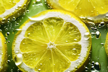 Lemon slices with water bubbles.