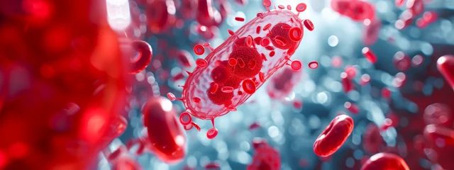 Fotobehang bacterium among red blood cells, representing infection or bacteria in the bloodstream.  © Toey Meaong