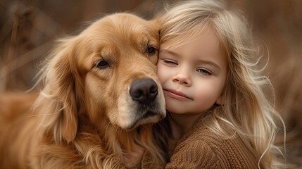 little girl hugging her dog