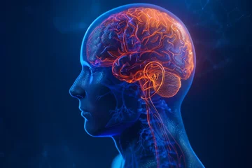Poster Brain head human mental idea mind 3D illustration background. © Rattiyagone