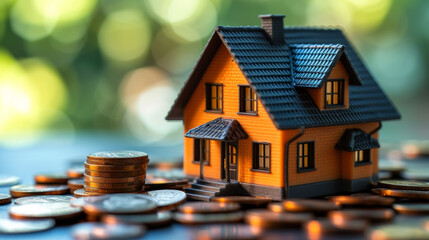 house on a lot of coins, saving money for buy house concept