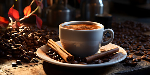 Obraz na płótnie Canvas Hot coffee in white cup on table