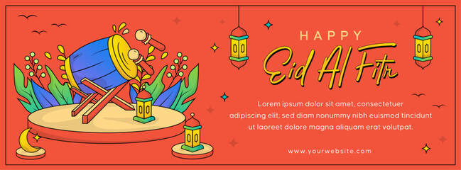 Vector Eid Al-Fitr Mubarak Greeting Card Illustration Social Media Cover