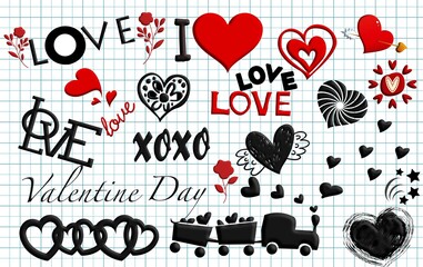 Love Hearts Valentine s Day Doodles on paper background