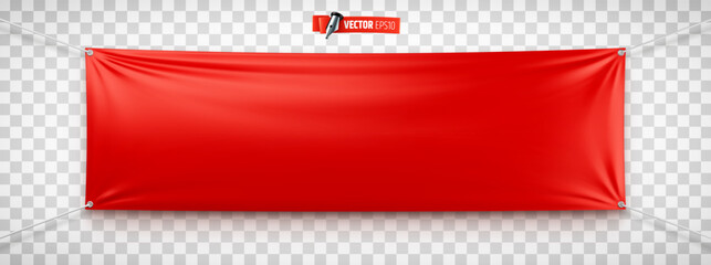 Vector realistic illustration of a red advertising banner on a transparent background. - 723091363