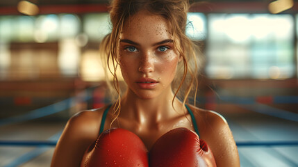 boxer woman in the gym   - obrazy, fototapety, plakaty