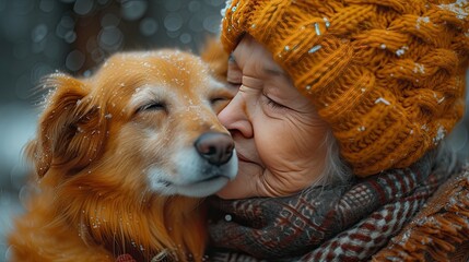 old woman kisses her dog