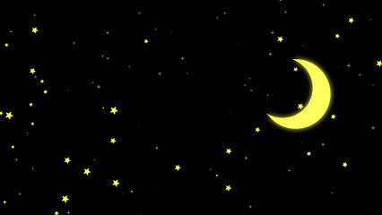 Obraz na płótnie Canvas Stars Moon Night Sky. Flat illutrstion of moon and stars with a black background.