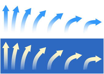 Set of blue and cream colored arrows at various angles. Color gradually fades from the tip to the end of the arrow.