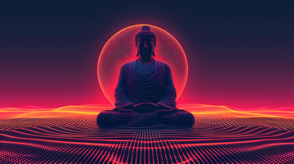 Chinese Buddha statue in fluorescent art - obrazy, fototapety, plakaty