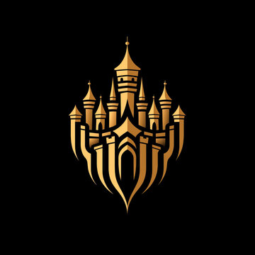 Gold luxury castle logo isolated, modern trending design element made with Generative AI