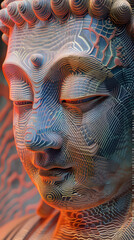 Chinese Buddha statue in fluorescent art