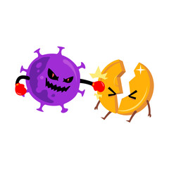 Corona virus attacking coin/money mascot character. 2019-ncov Infect worlds Economy, Covid-19 attack on currency.