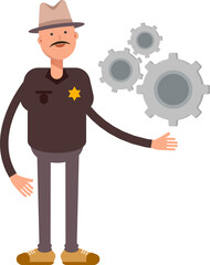 Sheriff Character Holding Gears
