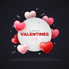 Happy Valentine's Day Greeting Card and Post. Pink and Red Hearts Valentine's Day Background with Text Vector Illustration