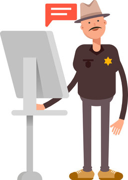 Sheriff Character Working on Computer
