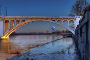 Wabash River Through the Lincoln Memorial Bridge.. A view of the Wabash River and the Vincennes...