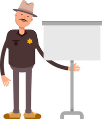 Sheriff Character Presenting Whiteboard
