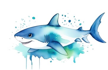 cute watercolor baby shark