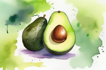 avocado in watercolor painting technique