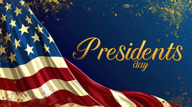 USA Presidents' day background. Abstract grunge brushed flag with text. Template for horizontal banner with calligraphy text.