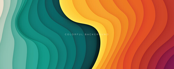 Colorful abstract wavy papercut layers background gradient shape design vector