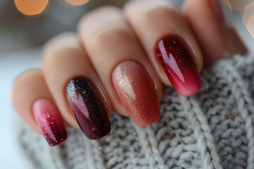 Nail design on shiny nail polish, fashionable pink manicure