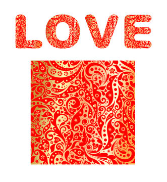 Red and gold seamless abstract pattern for fashion fabric textile, greeting wallpaper and love word for Valentine’s day party