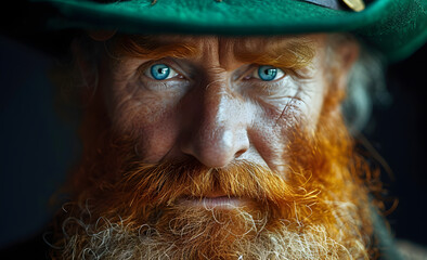 portrait of an excited leprechaun on Saint Patrick's Day, on black background