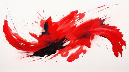 Brush stroke splash red and black ink painting on white background	
