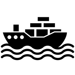 Ship shipping cargo icon, solid glyph icon vector, black and white glyph icon symbol.