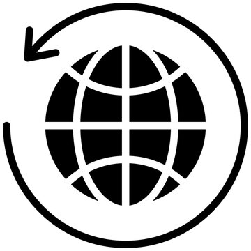 Globe with sync arrow icon, solid glyph icon vector, black and white glyph icon symbol.
