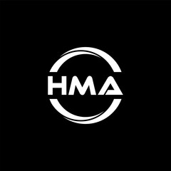 HMA letter logo design with black background in illustrator, cube logo, vector logo, modern alphabet font overlap style. calligraphy designs for logo, Poster, Invitation, etc.