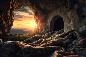 Resurrection Radiance: Christian Easter Background, 'He Has Risen - obrazy, fototapety, plakaty