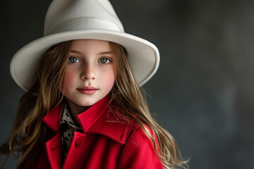 Little Girl in Red Coat and White Hat