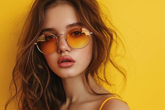 Woman Wearing Yellow Top and Sunglasses