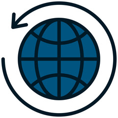 Globe with sync arrow icon, flat design style icon, colour icon vector illustration.