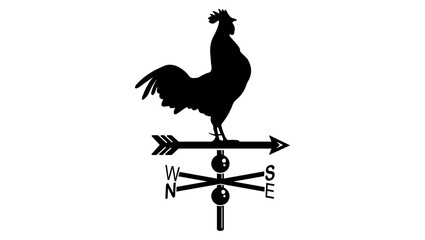 rooster weather vane sign, black isolated silhouette