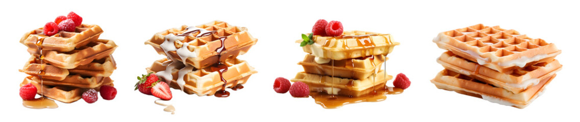 Strawberry Waffles isolated on a transparent PNG background, white background , Generative Ai