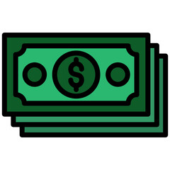 Cash paper money with dollar sign icon,outline flat design style icon, outline colour icon vector illustration.