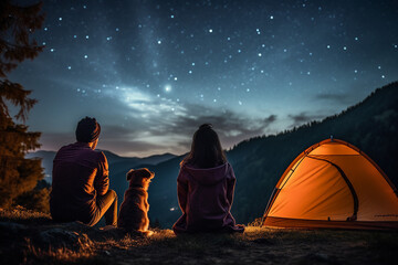 People on camping conceptual AI generation picture image - obrazy, fototapety, plakaty