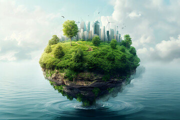 Clean world. Green energy. A floating island in the sky,