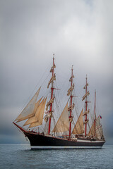 Old ship sailing in the sea