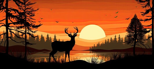 A stunning silhouette of a deer against the backdrop of a vibrant sunset.