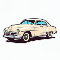 Fototapeta premium Vintage Yellow Classic Car Illustration - Retro Automobile Model with a Nostalgic Charm, Perfect for Automotive Designs, Travel Themes, and Toy Enthusiast