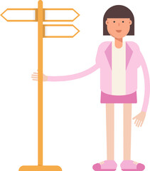 Office Woman Character and Signpost
