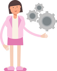 Office Woman Character Holding Gears

